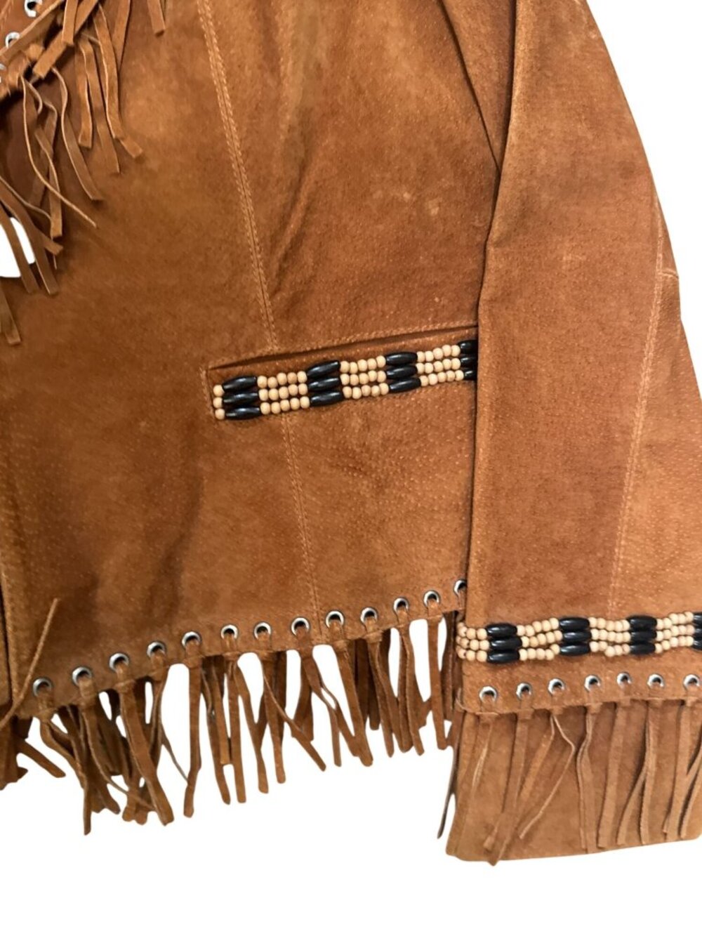 Cripple Creek Womens Western Suede Fringe Jacket Beaded Trim Brown XL 23" Vintag - Picture 12 of 14